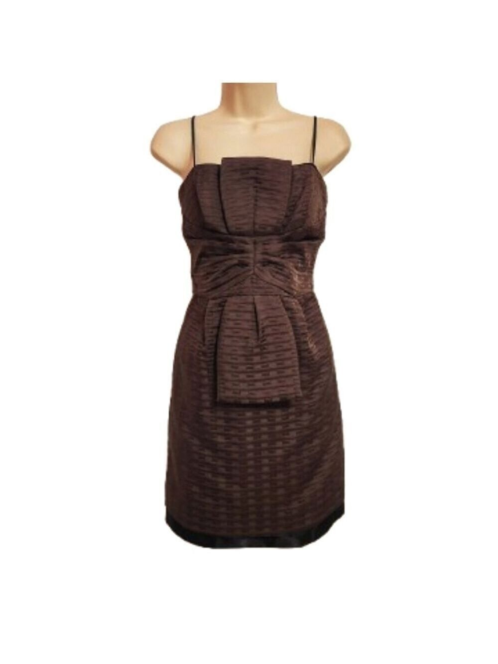 Max and Cleo Brown Pleated Shirred Bodycon Dress Size 4